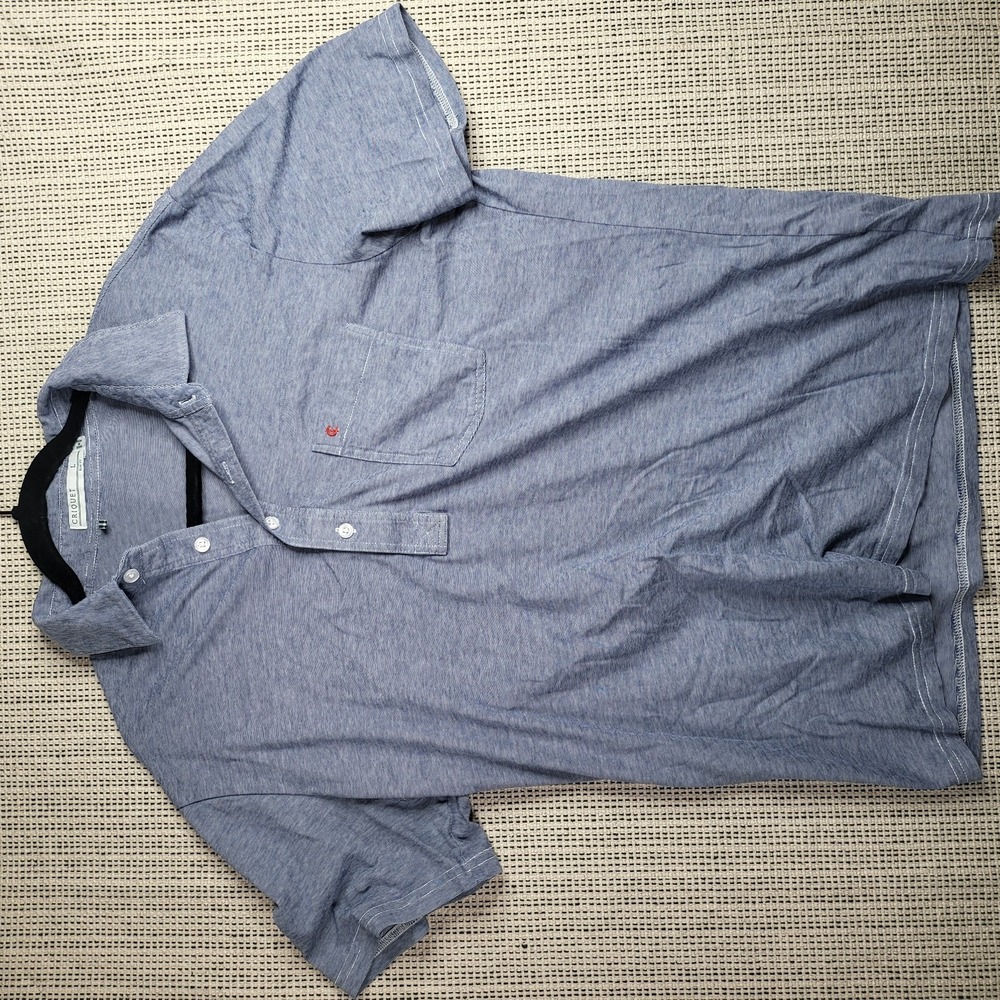 Focus Casual Shirt Mens Extra Large Blue Short‎ Sleeve Button Up Pocket Crewneck